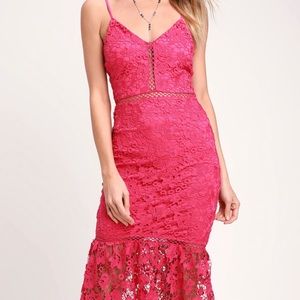 Taliah Hot Pink Lace Midi Dress